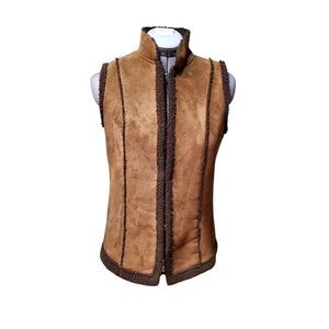 Vintage Kiko Faux Suede Sherpa Lined Hook Front Vest Women’s Size S